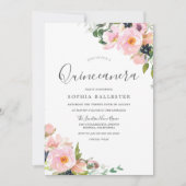 Mooie blush roze bloemen Quinceanera Party Kaart (Voorkant)