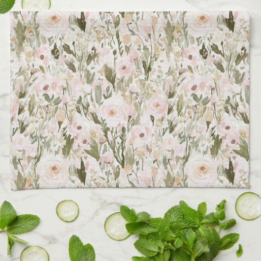 Mooie Blush Roze Bloemen Theedoek (Gevouwen)