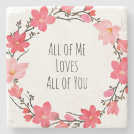 Mooie Blush Roze Bloemenkrans Liefde Typografie Stenen Onderzetter