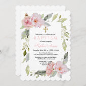 Mooie Blush Roze Bloemige Bloei Doop Kaart (Voorkant / Achterkant)