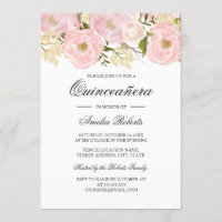 Mooie Blush Roze Bloemige Quinceanera Uitnodiging