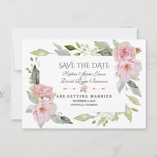 Mooie Blush Roze Bloemige Trouw Save The Date (Voorkant)