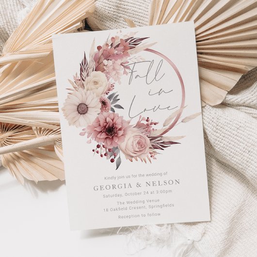 Mooie Blush Roze Boho Herfst Herfstbruiloft Kaart