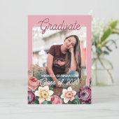 Mooie Blush Roze Botanische Bloemige Boho Afstudee Aankondiging (Staand voorkant)