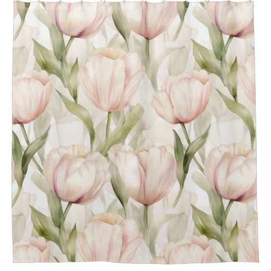 Mooie Blush Roze Crème Tulpen Bloemig  Douchegordijn (Voorkant)