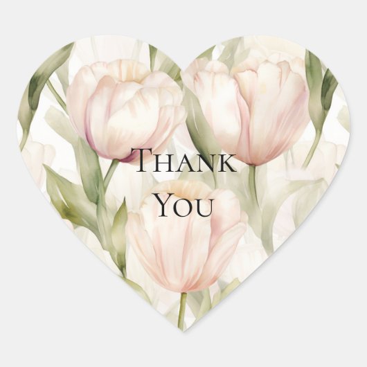 Mooie Blush Roze Crème Tulpen Bloemige Dank je Hart Sticker (Voorkant)