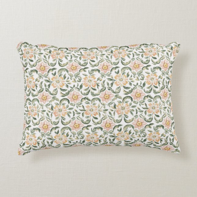 Mooie Blush Roze Groene Bladeren Bloem Vlinders Accent Kussen (Voorkant)
