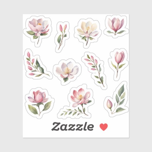 Mooie Blush Roze Magnolia Bloemen Pack Sticker (Vel)