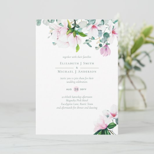 Mooie Blush roze Magnolias Sage Eucalyptus Wed (Staand voorkant)