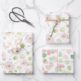 Mooie Blush Roze Mint Bloemen Bruiloft Inpakpapier Vel