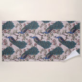 Mooie Blush Roze Pauw en Magnolia Bloemen Strandlaken (Voorkant)