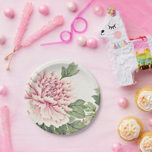 Mooie Blush Roze Pioen Romantische Bloemen Papieren Bordje (Feest)