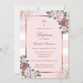 Mooie Blush roze Rose Gold Floral Baptisme Kaart