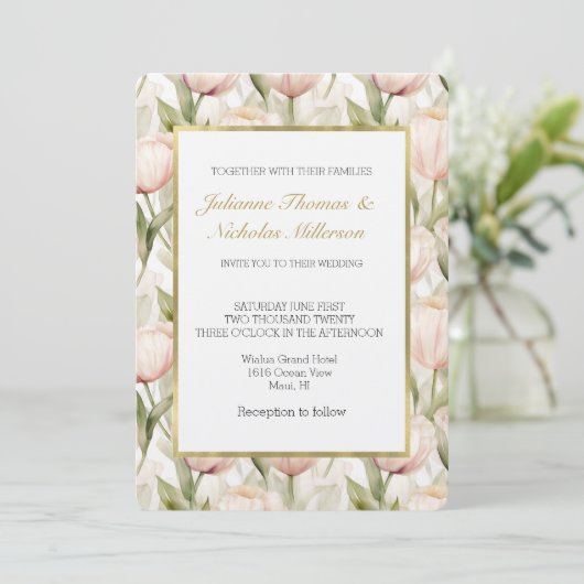 Mooie Blush Roze Tulp Bloemen Bruiloft Kaart (Staand voorkant)