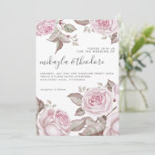 Mooie Blush Roze Waterverf Rozen Bruiloft Kaart (Staand voorkant)