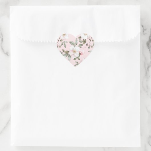 Mooie Blush Roze Witte Bloemen Bruiloft Hart Sticker (Tas)
