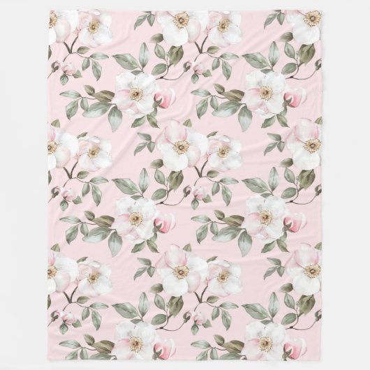 Mooie Blush Roze Witte Bloemen   Fleece Deken (Voorkant)