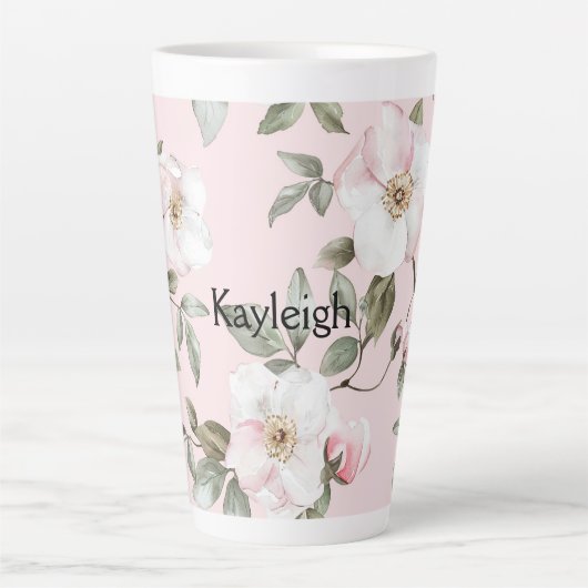 Mooie Blush Roze Witte Bloemen Latte Mok (Voorkant)