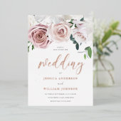 Mooie Blush Rozen Elegant Wedding Roos Gold Folie Uitnodiging (Staand Voorkant)