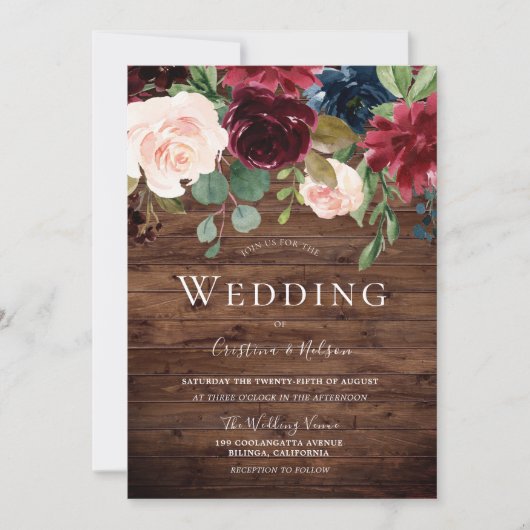 Mooie blush Rustic Burgundy Wedding Kaart (Voorkant)