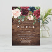Mooie blush Rustic Burgundy Wedding Kaart (Staand voorkant)