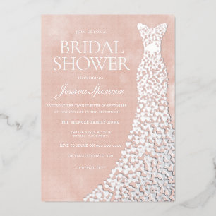 Mooie Blush Silver Heart Dress Vrijgezellenfeest Folie Uitnodiging