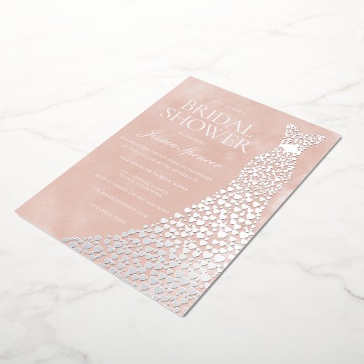 Mooie Blush Silver Heart Dress Vrijgezellenfeest Folie Uitnodiging (Gedraaid)