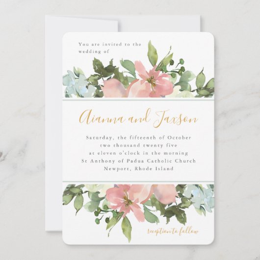 Mooie Blush Waterverf Bloemenbruiloft Kaart (Voorkant)