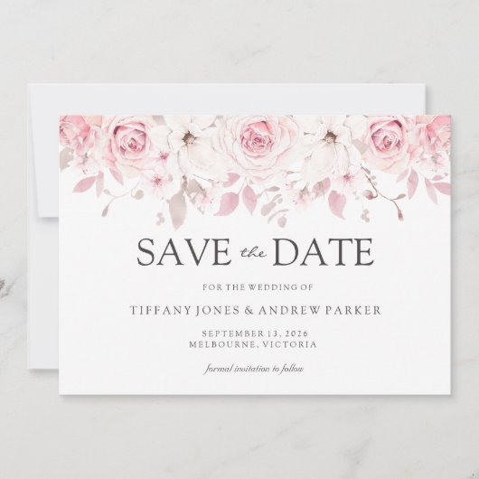 Mooie Blush Waterverf Floral Save the date (Voorkant)
