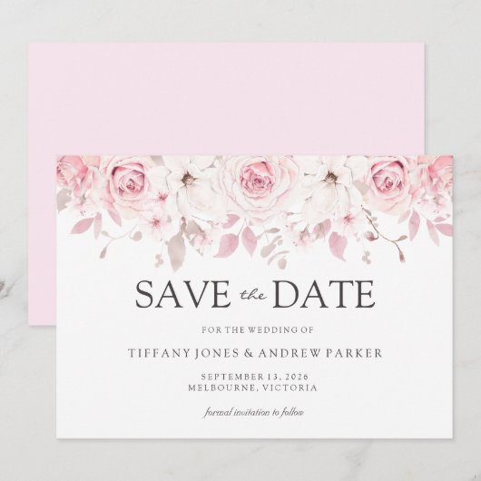 Mooie Blush Waterverf Floral Save the date (Voorkant / Achterkant)