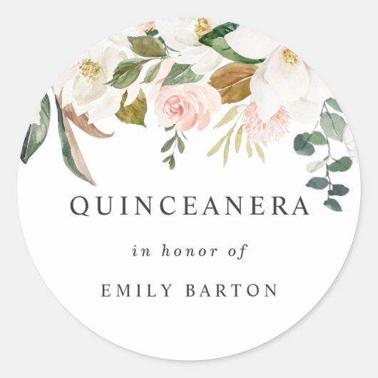 Mooie Blush & White Floral Quinceanera Sticker (Voorkant)