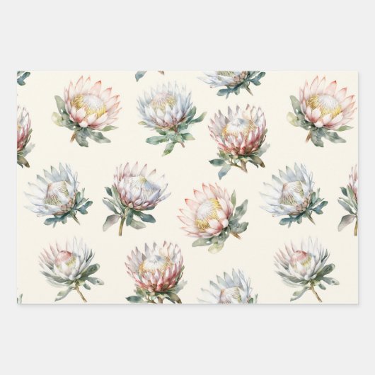 Mooie blush witte koning protea bloem patroon inpakpapier vel (Voorkant)