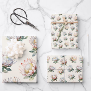 Mooie blush witte koning protea bloem patroon inpakpapier vel