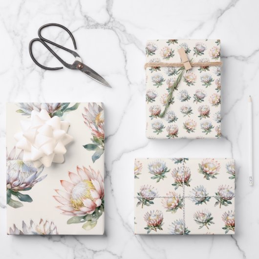 Mooie blush witte koning protea bloem patroon inpakpapier vel (Voorkant)
