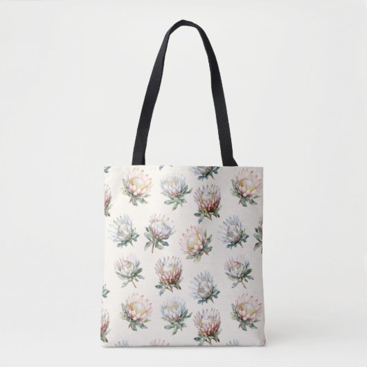 Mooie blush witte koning protea bloem patroon tote bag (Voorkant)