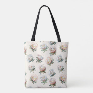 Mooie blush witte koning protea bloem patroon tote bag