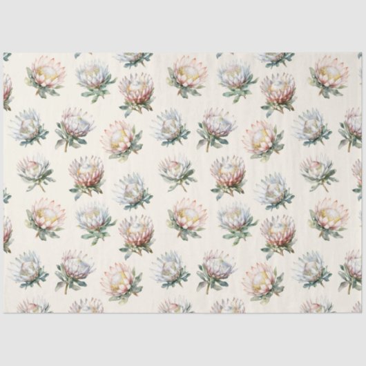 Mooie blush witte koning protea bloem patroon w tissuepapier (Voorkant)