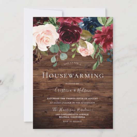 Mooie blustige Bourgogne Housewarming Party Kaart (Voorkant)