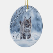 Mooie Bobcat in Sneeuw Kerstmis Keramisch Ornament (Rechts)