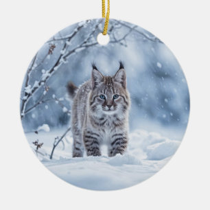 Mooie Bobcat in Sneeuw Kerstmis Keramisch Ornament