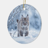 Mooie Bobcat in Sneeuw Kerstmis Keramisch Ornament (Links)
