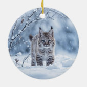 Mooie Bobcat in Sneeuw Kerstmis Keramisch Ornament (Achterkant)