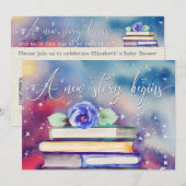 Mooie boeken en blauwe bloem waterverf baby shower kaart (Voorkant / Achterkant)