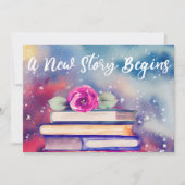 Mooie boeken en roze bloemen watercolor baby showe kaart (Voorkant)