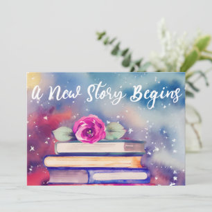 Mooie boeken en roze bloemen watercolor baby showe kaart
