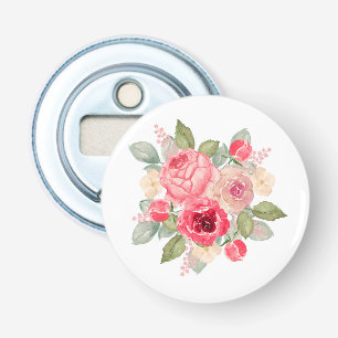 Mooie Boeket Geschilderde Roze Rozen Aquarel Button Flesopener