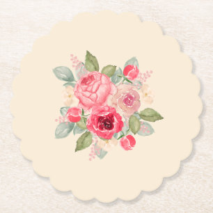 Mooie Boeket Geschilderde Roze Rozen Aquarel Kartonnen Onderzetters
