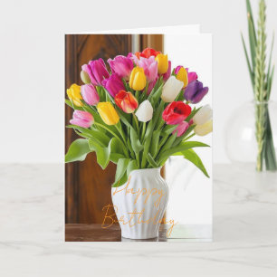 Mooie Boeket Tulp Bloem Roze Winter Verjaardag Kaart