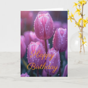 Mooie Boeket Tulp Bloem Roze Winter Verjaardag Kaart