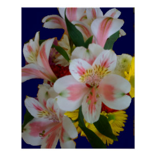 Mooie boeket van witte en roze Peruaanse lelies Perfect Poster
